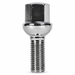 Silver M12x1.5 ball-seat lug bolt for Mercedes with a 55 mm shank and hex head.