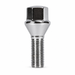 Silver M12x1.5 lug bolt with conical seat, 27 mm shank and hex head.