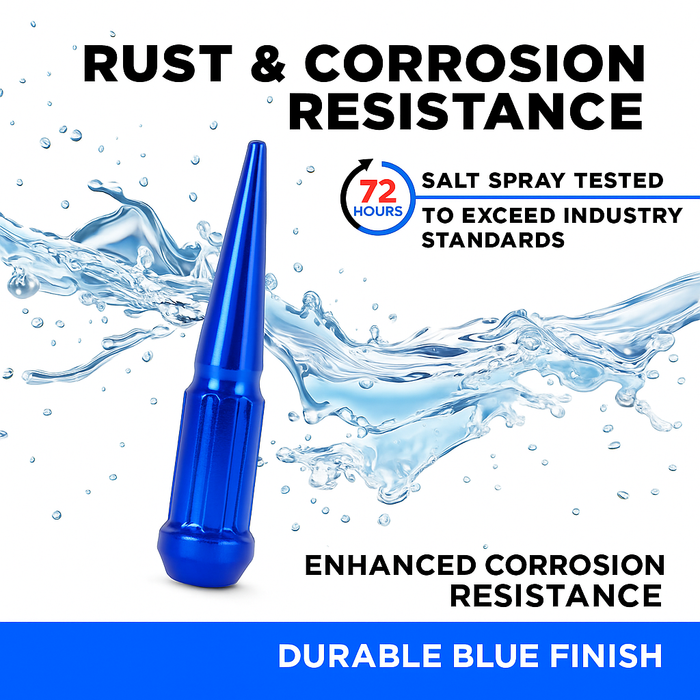 14x1.5 Blue Spline Spike Lug Nuts Bulge Acorn with Key