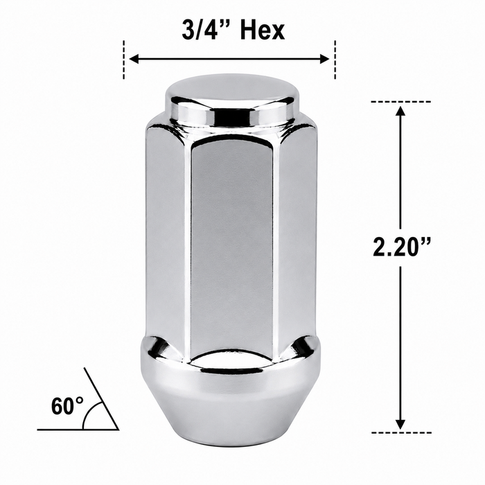 Extra Long Bulge Acorn 9/16" Lug Nuts 3/4" Hex 2.2" Long