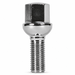 Silver M12x1.5 lug bolt with ball seat, 24 mm shank and hex head.