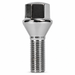 Silver M12x1.25 lug bolt with conical seat, 24 mm shank and hex head.