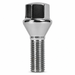 Silver M15x1.25 lug bolt with conical seat, 33 mm shank and hex head.