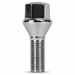 Silver M12x1.25 lug bolt with conical seat, 40 mm shank and hex head.