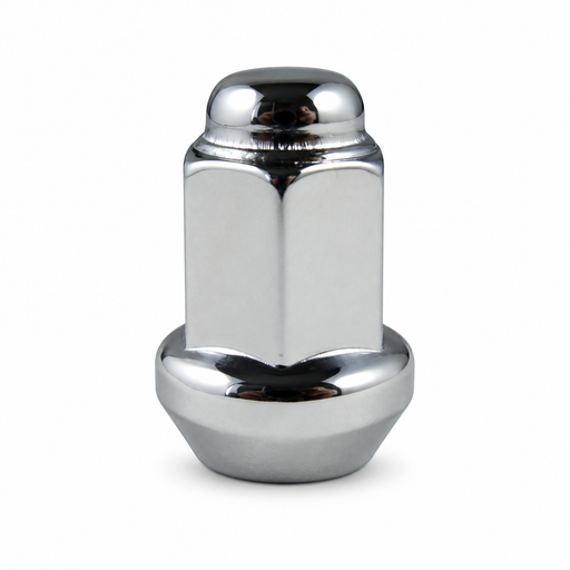 Silver 3/8-24 ATV bulge lug nut with a closed cap and broad tapered seat.