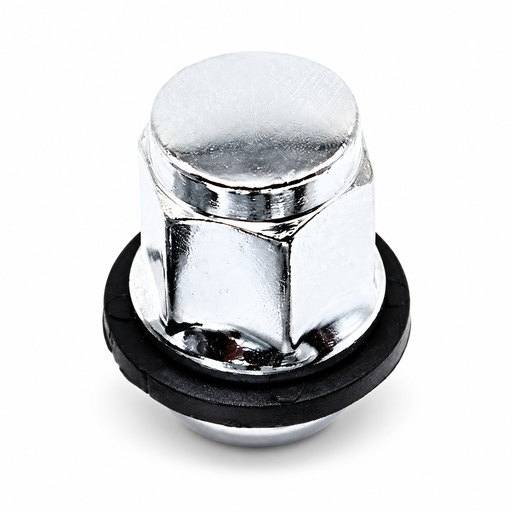Silver 1.4-inch ball-seat lug nut for Honda and Acura with a closed cap and black base washer.