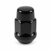 Black M12x1.5 bulge acorn lug nut with a closed rounded cap and tapered base.