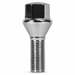 Silver M14x1.25 lug bolt with conical seat, 38 mm shank and hex head.