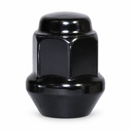 Black 3/8-24 ATV bulge lug nut with a closed cap and broad tapered seat.