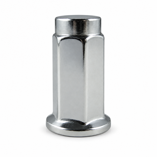 Silver 3/8-24 ATV flat-seat lug nut with a closed cap and circular base flange.