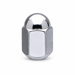 Silver 9/16-inch short dualie acorn lug nut with a rounded closed dome and hex body.