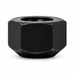 Black M16x1.5 open-end lug nut for Land Rover with a broad hex body and visible threaded opening.