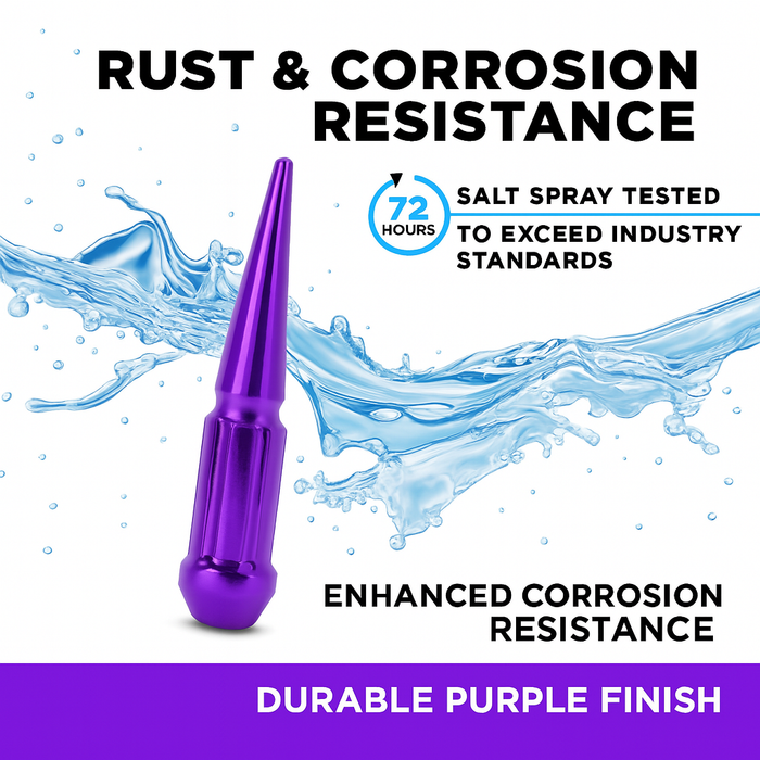 14x1.5 Purple Spline Spike Lug Nuts Bulge Acorn with Key