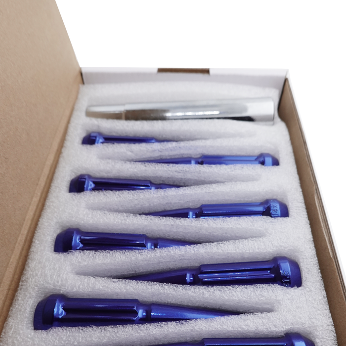 14x1.5 Blue Spline Spike Lug Nuts Bulge Acorn with Key