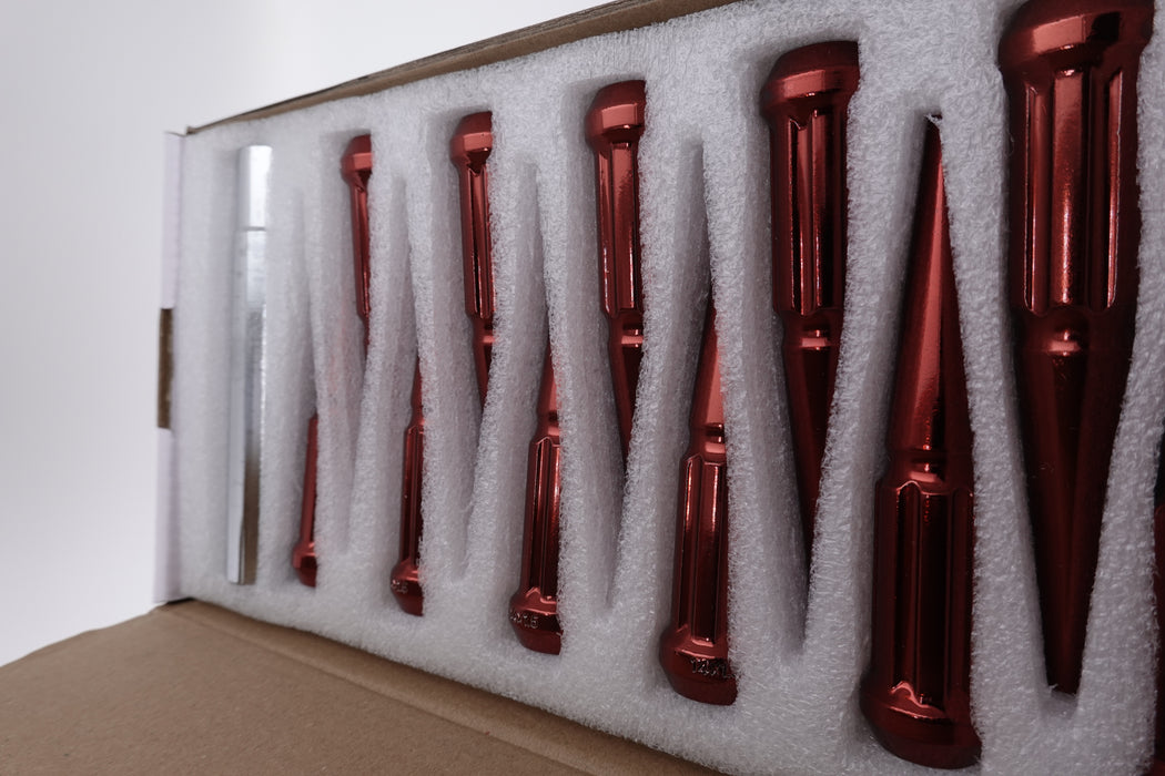 14x1.5 Red Spline Spike Lug Nuts Bulge Acorn with Key