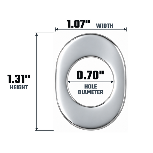 Keystone-style center lug nut washer diagram: 1.31-inch outer height, 1.07-inch outer width and 0.70-inch hole diameter.