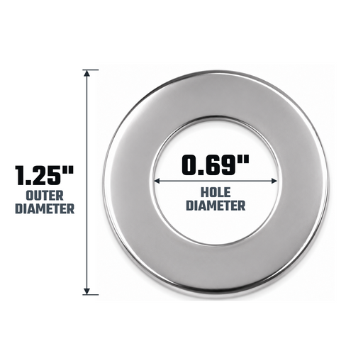 Cragar-style center lug nut washer diagram: 1.25-inch outer diameter and 0.69-inch hole diameter.