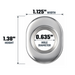 ET conical center lug nut washer diagram: 1.38-inch outer height, 1.125-inch outer width and 0.635-inch hole diameter.