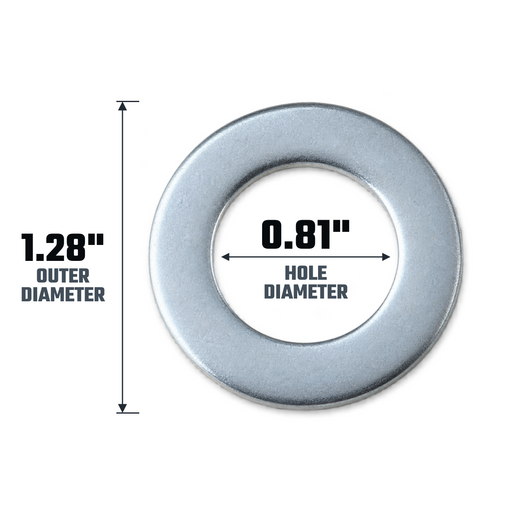 Dualie mag lug nut washer diagram: 1.28-inch outer diameter and 0.81-inch hole diameter.