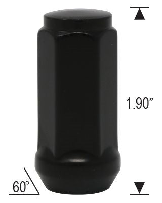 Long Bulge Acorn Lug Nut 14x1.5 Black 1.9"