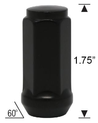 Long Bulge Acorn Lug Nut 14x1.5 Black 1.75"