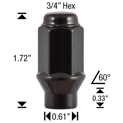 Black Long ET Conical Bulge Lug Nuts 12x1.5