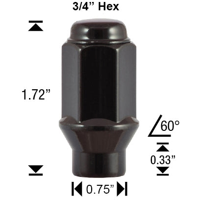 Black Long ET Conical Bulge Lug Nuts 14x1.5