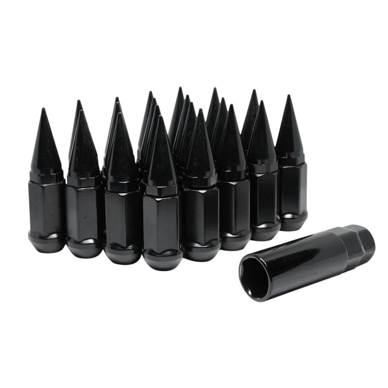 24Pc 4.5" Tall Black Spike Lug Nuts + Key | 7/16-20 Thread, 3/4" Hex, Cone Seat | SCM Steel Fits Blazer, Jimmy, C10, K10 | CTM